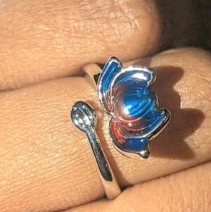 Womens Sterling silver 925 Blue Purple Lotus Flower Cloisonne Adjustable Size